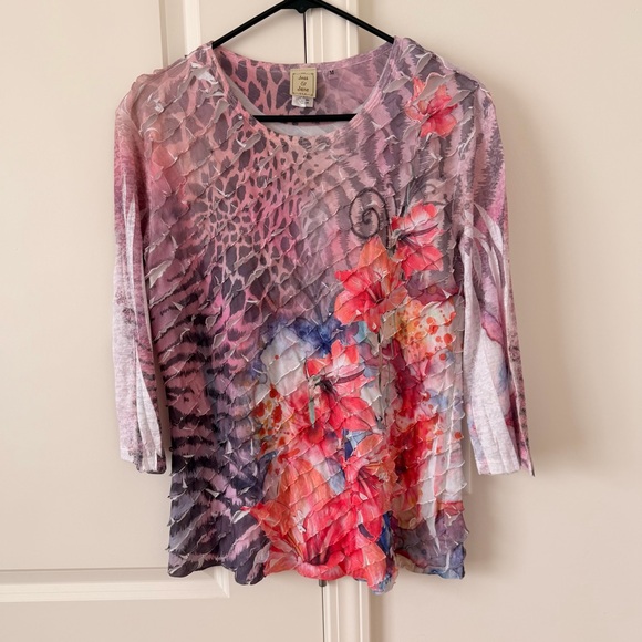 Jess & Jane Tops - Jess & Jane USA Women's Floral Animal Print 3/4 Sleeves Y2K Casual Medium Spring